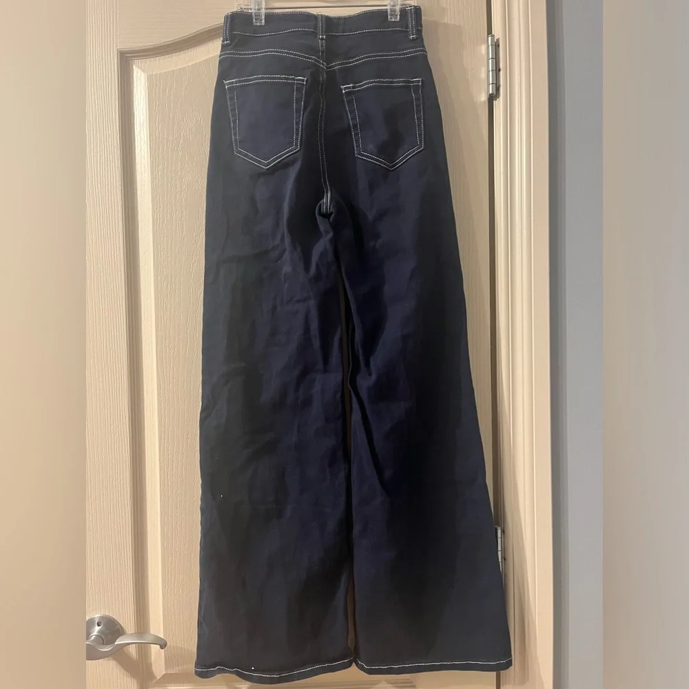 H&M Divided Navy Wide Leg Navy Denim Size 2 Baggy Skater Cotton Blend Minimalist - Picture 4 of 10
